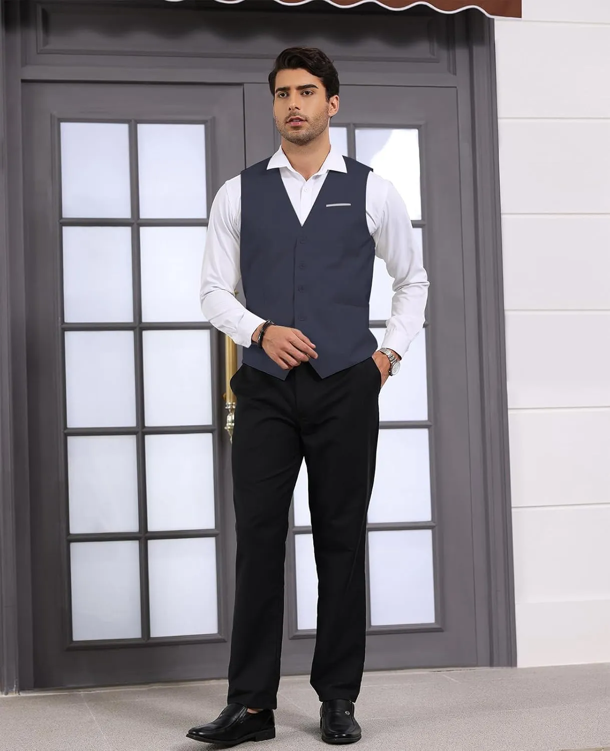 Mens Vest Business Formal Slim Fit Dress Waistcoat V Neck Tuxedo Suit Vest
