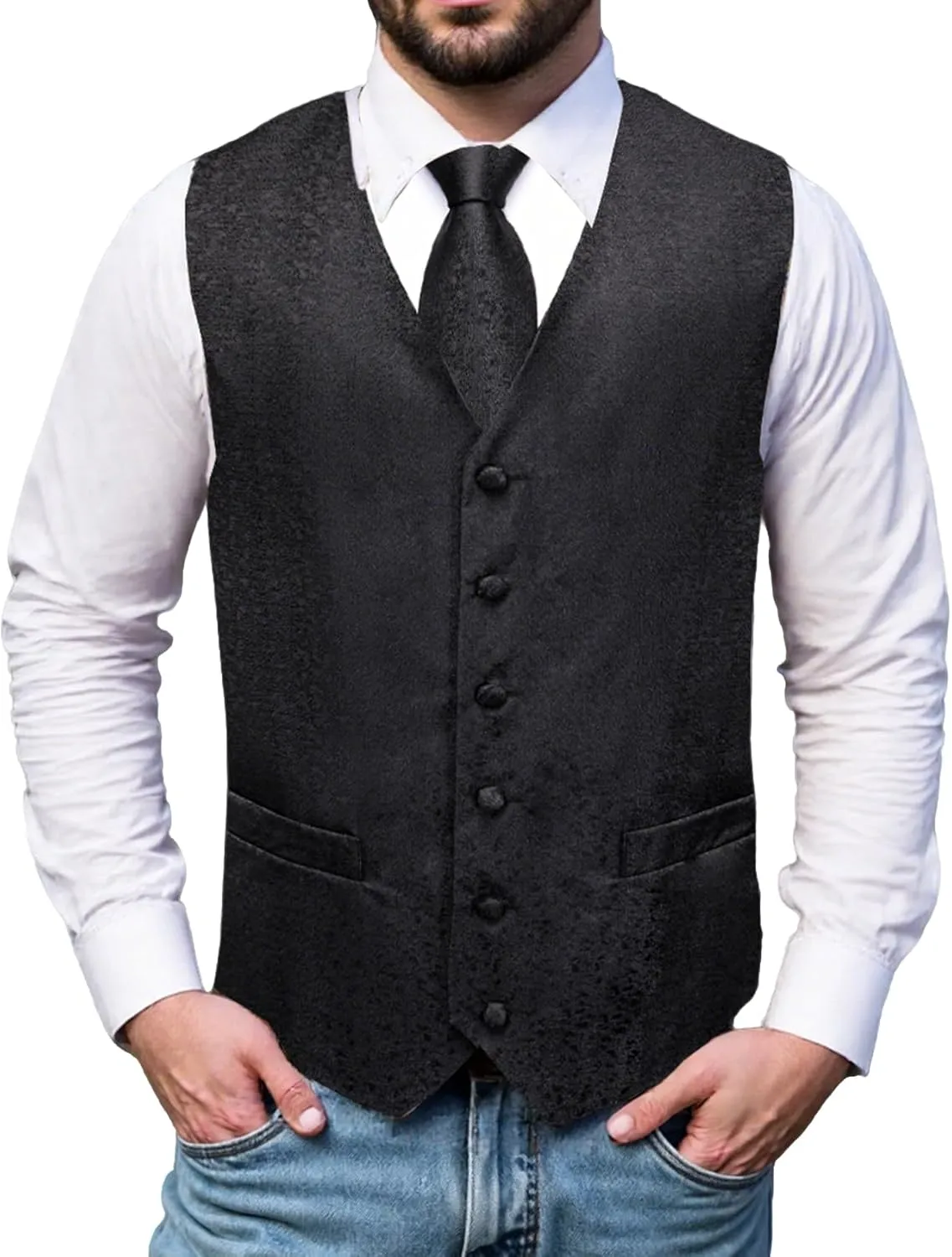 Mens Victorian Vest Tie Set Silk Paisley Suit Vests Formal Waistcoat Gothic Steampunk Vest with Notched Lapels