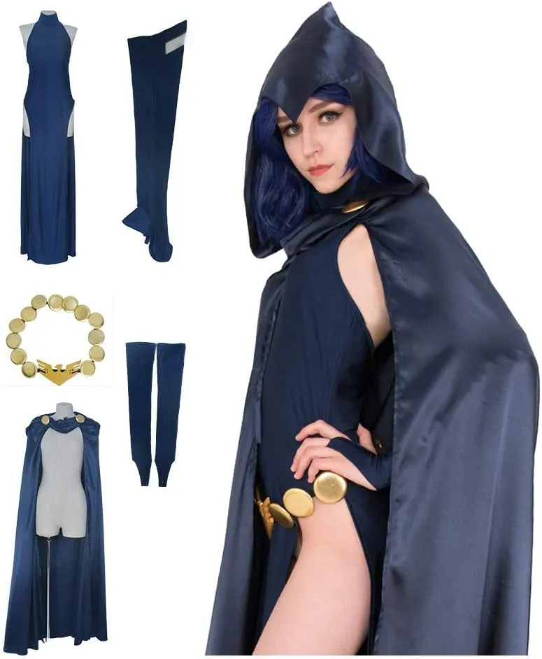 miccostumes Women's Cosplay Costume Dress With Hooded Cloak Halloween Blue