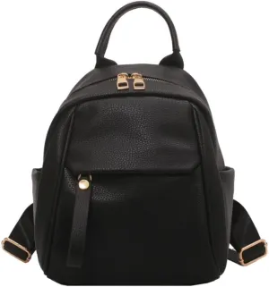Mini Backpack for Women Small Backpack Purse PU Leather Zipper Closure Satchel Bag Adjustable Strap (black)