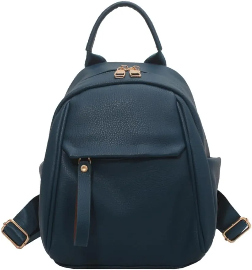 Mini Backpack for Women Small Backpack Purse PU Leather Zipper Closure Satchel Bag Adjustable Strap (blue)
