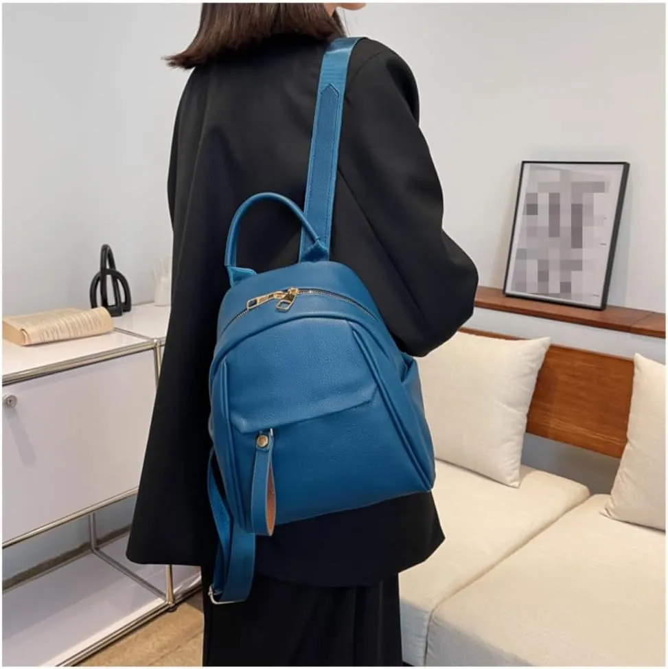 Mini Backpack for Women Small Backpack Purse PU Leather Zipper Closure Satchel Bag Adjustable Strap (blue)