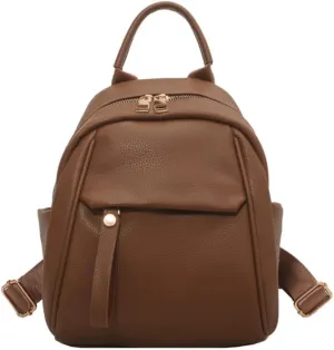 Mini Backpack for Women Small Backpack Purse PU Leather Zipper Closure Satchel Bag Adjustable Strap (brown)
