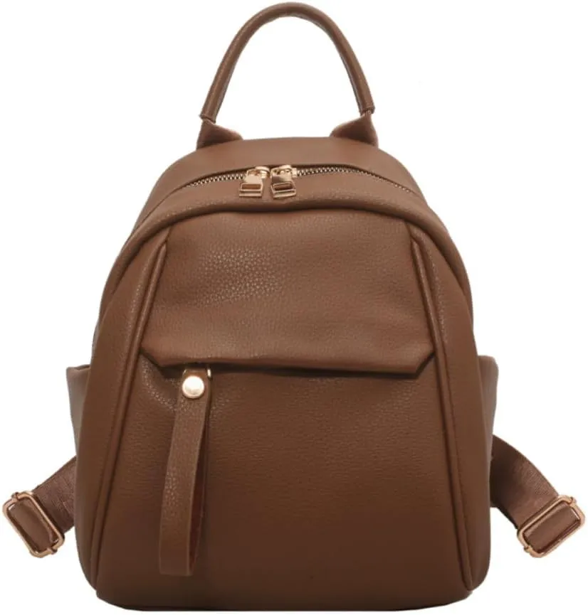 Mini Backpack for Women Small Backpack Purse PU Leather Zipper Closure Satchel Bag Adjustable Strap (brown)