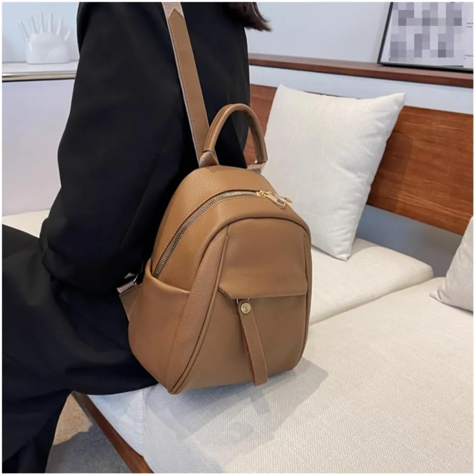 Mini Backpack for Women Small Backpack Purse PU Leather Zipper Closure Satchel Bag Adjustable Strap (brown)