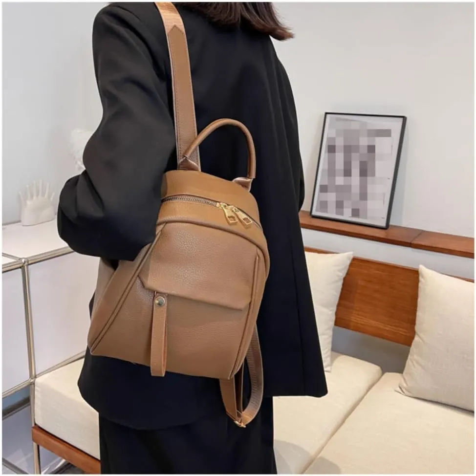 Mini Backpack for Women Small Backpack Purse PU Leather Zipper Closure Satchel Bag Adjustable Strap (brown)