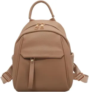 Mini Backpack for Women Small Backpack Purse PU Leather Zipper Closure Satchel Bag Adjustable Strap (khaki)