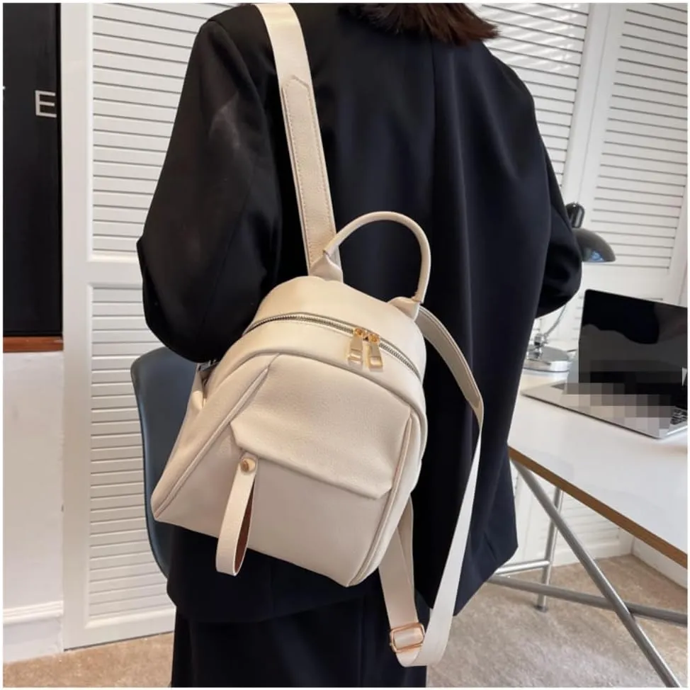 Mini Backpack for Women Small Backpack Purse PU Leather Zipper Closure Satchel Bag Adjustable Strap (white)