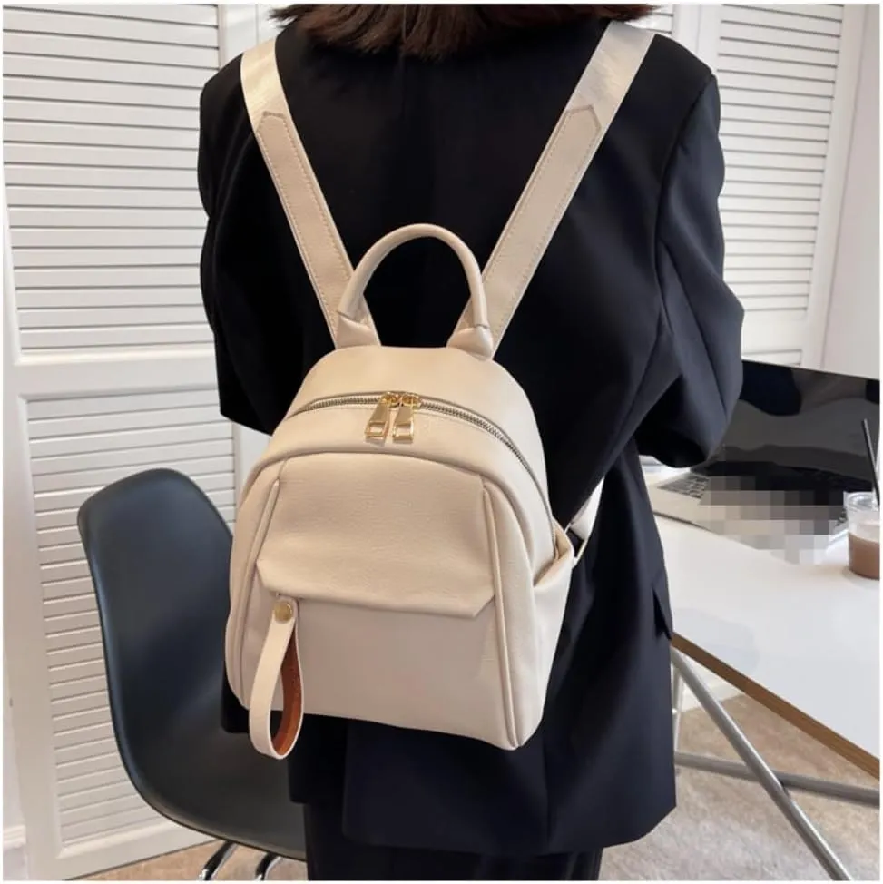 Mini Backpack for Women Small Backpack Purse PU Leather Zipper Closure Satchel Bag Adjustable Strap (white)