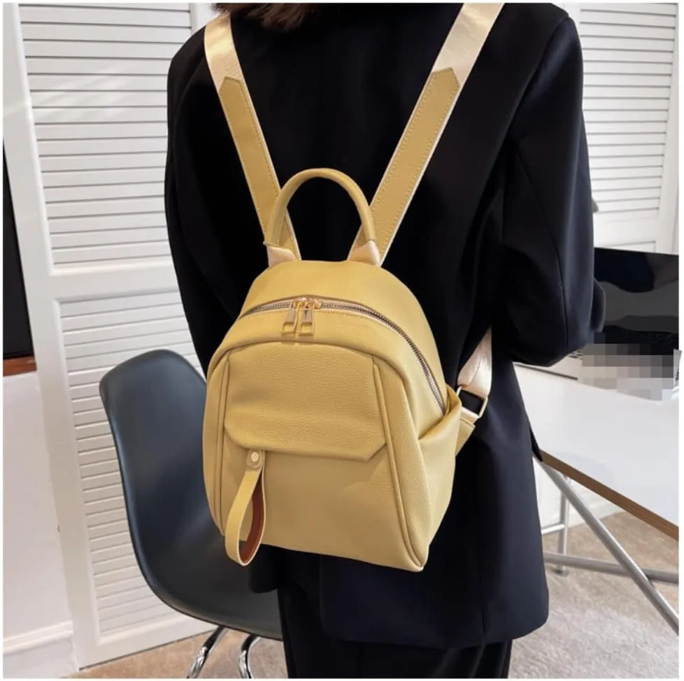 Mini Backpack for Women Small Backpack Purse PU Leather Zipper Closure Satchel Bag Adjustable Strap (yellow)