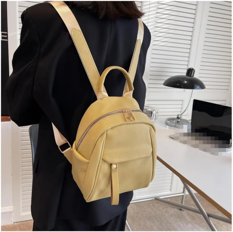 Mini Backpack for Women Small Backpack Purse PU Leather Zipper Closure Satchel Bag Adjustable Strap (yellow)