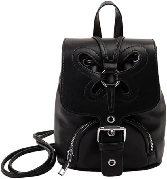 Mini Backpack for Women with Cute Butterfly Design Small Backpack Purse PU Leather Satchel Bag (black)