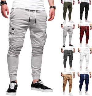 Mmoneyake Mens Cargo Pants Workout Athletic Hiking Sweatpants Drawstring Joggers Pants Slim Fit Chino Pants Training Trousers
