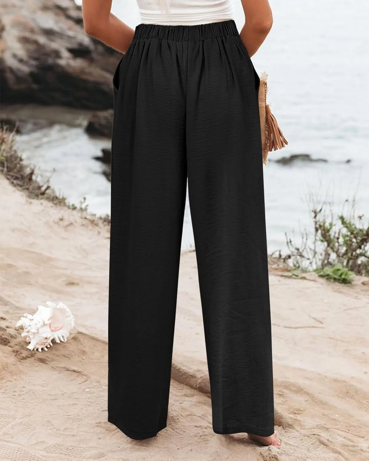 Mmoneyake Wide Leg Pants for Women High Waist Long Palazzo Pants Button Down Loose Business Work Office Trousers with Pockets