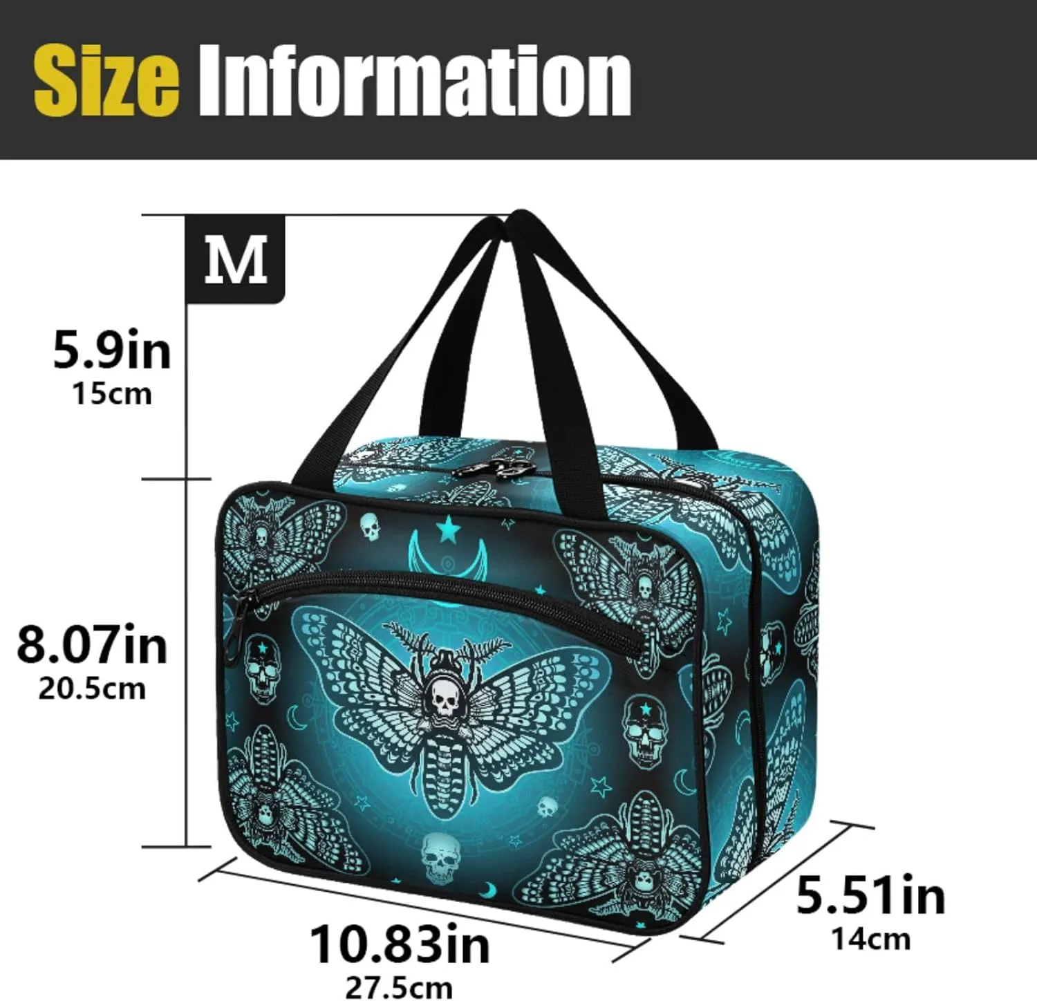 MNSRUU Hanging Toiletry Bags for Women Travel, Gothic Butterfly Skull Blue Toiletry Organizer Portable Travel Toiletry Bags Clear Wash Bags Makeup Bag Cosmetic Bag