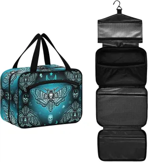 MNSRUU Hanging Toiletry Bags for Women Travel, Gothic Butterfly Skull Blue Toiletry Organizer Portable Travel Toiletry Bags Clear Wash Bags Makeup Bag Cosmetic Bag