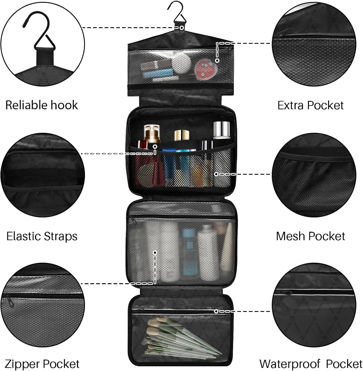 MNSRUU Hanging Toiletry Bags for Women Travel, Gothic Butterfly Skull Blue Toiletry Organizer Portable Travel Toiletry Bags Clear Wash Bags Makeup Bag Cosmetic Bag