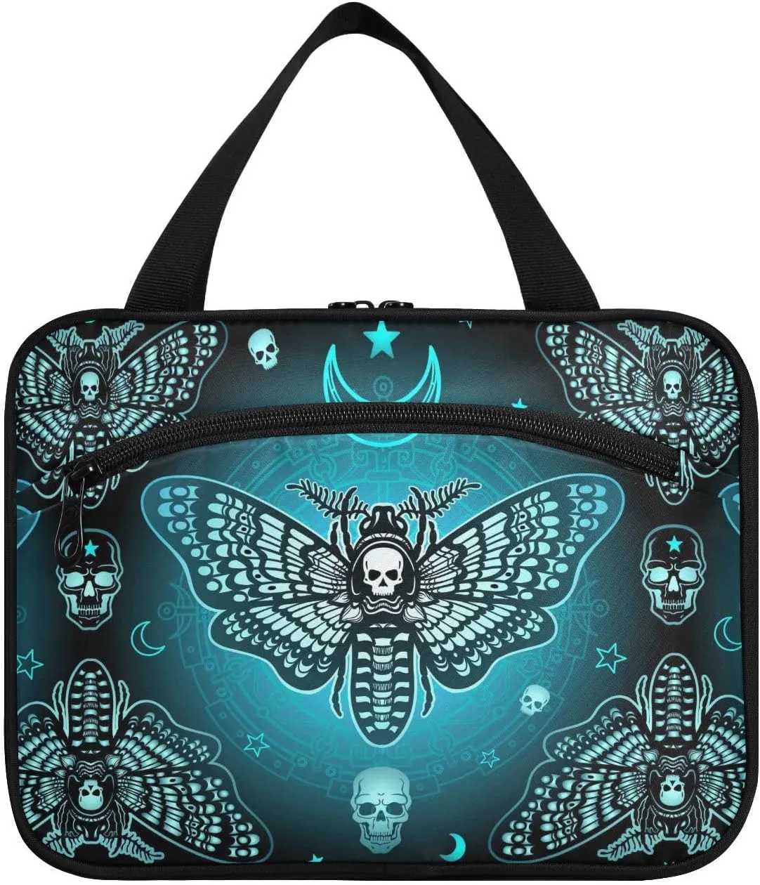 MNSRUU Hanging Toiletry Bags for Women Travel, Gothic Butterfly Skull Blue Toiletry Organizer Portable Travel Toiletry Bags Clear Wash Bags Makeup Bag Cosmetic Bag