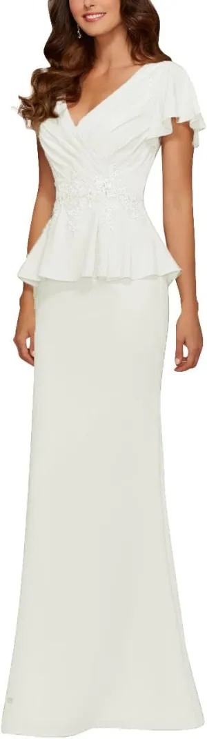 Mother of The Bride Dresses Chiffon Long Formal Evening Gowns Peplum Prom Party Dress Beads Applique Ivory US 18W