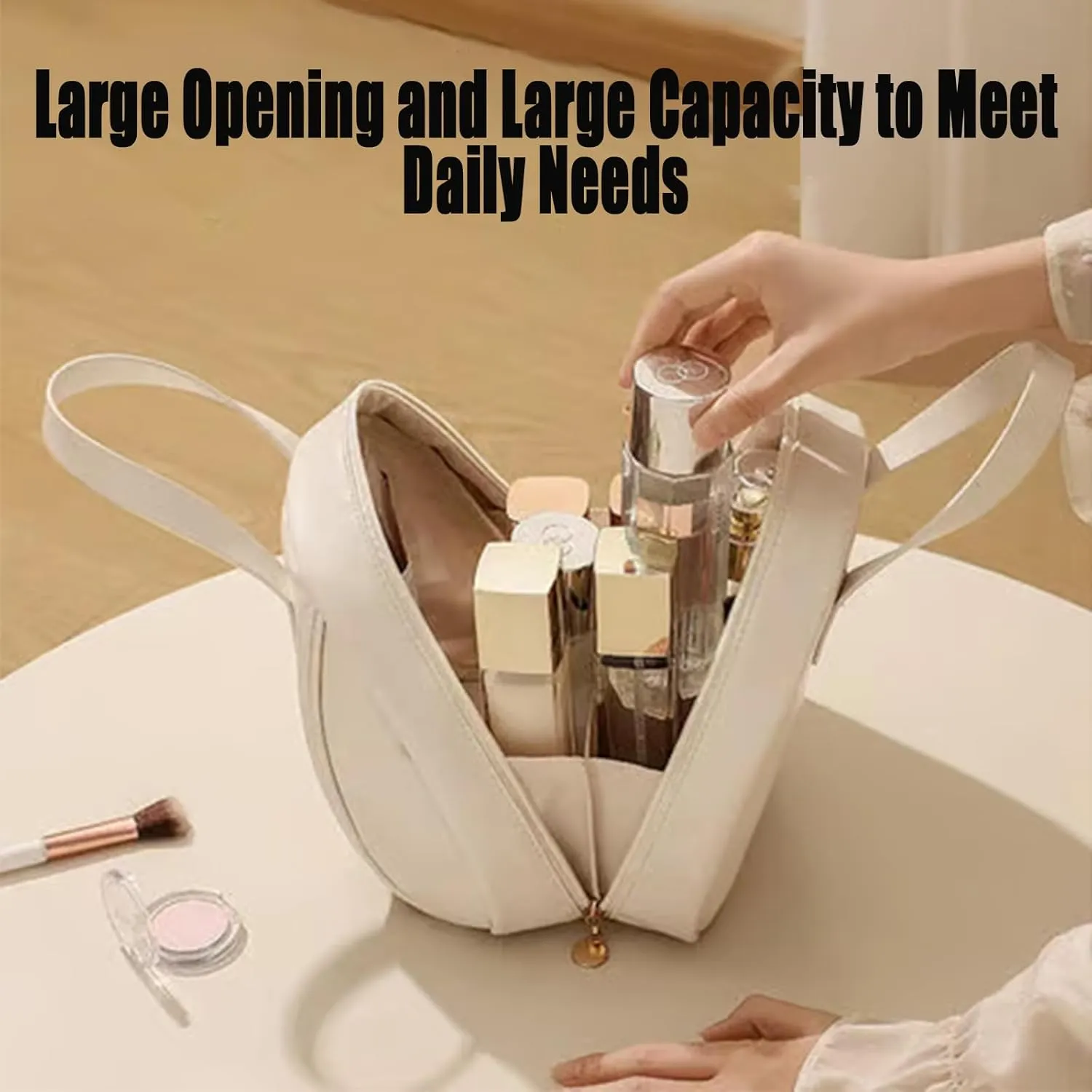 Multi-layered Shell-Shaped Cosmetic Bag,Portable Makeup Bag,Leather Waterproof Cosmetic Bag,Travel Makeup Bag (Pink)