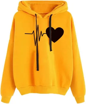 Mzkdieey Women's Heartbeat Hoodie Cute ECG Print Long Sleeve Drawstring Hooded Sweatshirt Teen Girls Y2k Crop Pullover Tops