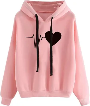 Mzkdieey Women's Heartbeat Hoodie Cute ECG Print Long Sleeve Drawstring Hooded Sweatshirt Teen Girls Y2k Crop Pullover Tops
