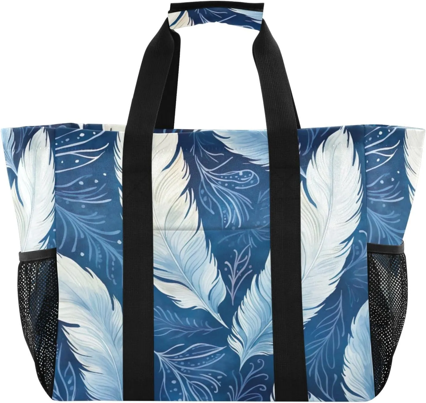 Nander Beautiful Peacock Feather Foldable Tote Bag Waterproof Sandproof Women Beach Bag Handbag Gym Bag