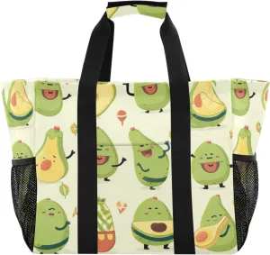 Nander Cute Avocado Foldable Tote Bag Waterproof Sandproof Women Beach Bag Handbag Gym Bag Travel Shopping Bag