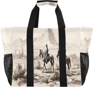 Nander Desert Tribe Cowboy Foldable Tote Bag Waterproof Sandproof Women Beach Bag Handbag Gym Bag Travel Shopping Bag