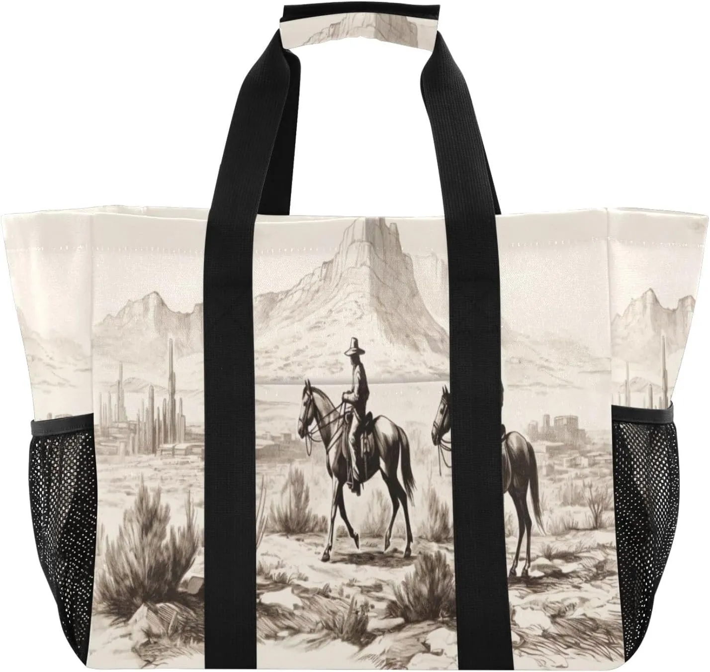 Nander Desert Tribe Cowboy Foldable Tote Bag Waterproof Sandproof Women Beach Bag Handbag Gym Bag Travel Shopping Bag