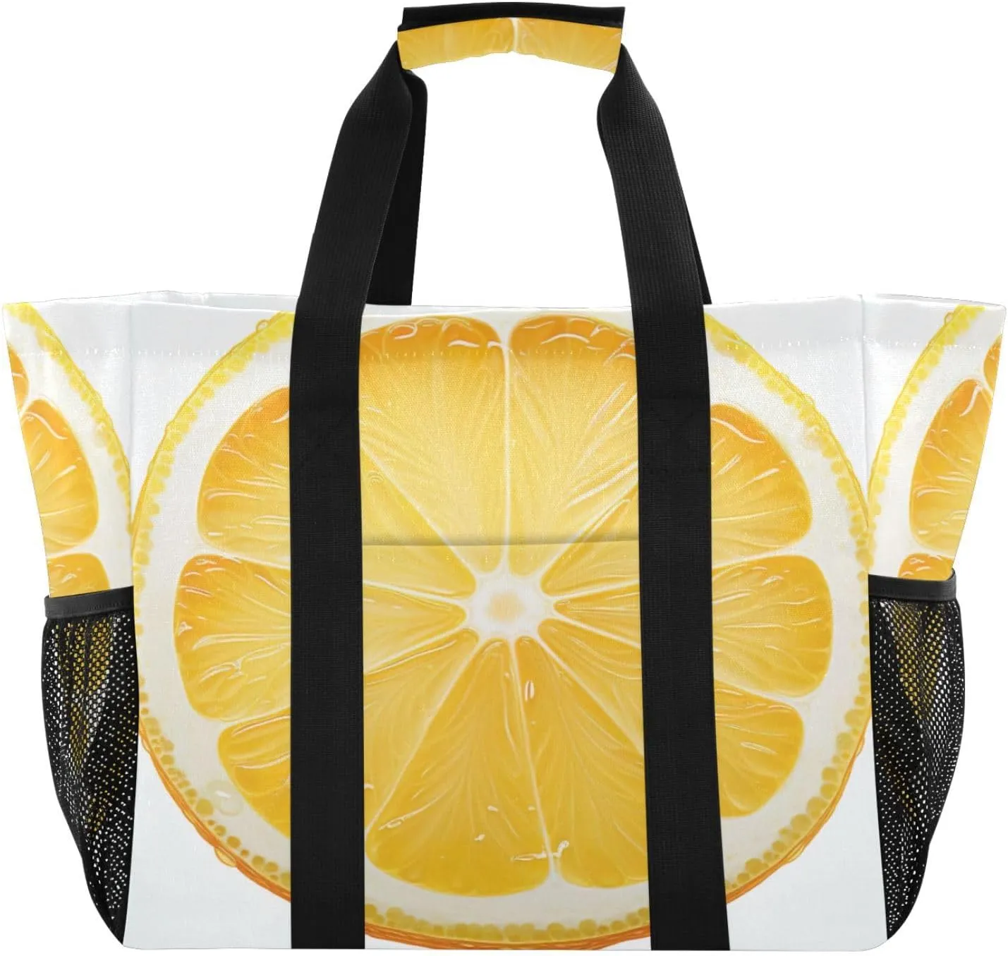 Nander Lemon Slices Foldable Tote Bag Waterproof Sandproof Women Beach Bag Handbag Gym Bag