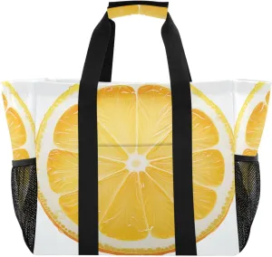 Nander Lemon Slices Foldable Tote Bag Waterproof Sandproof Women Beach Bag Handbag Gym Bag