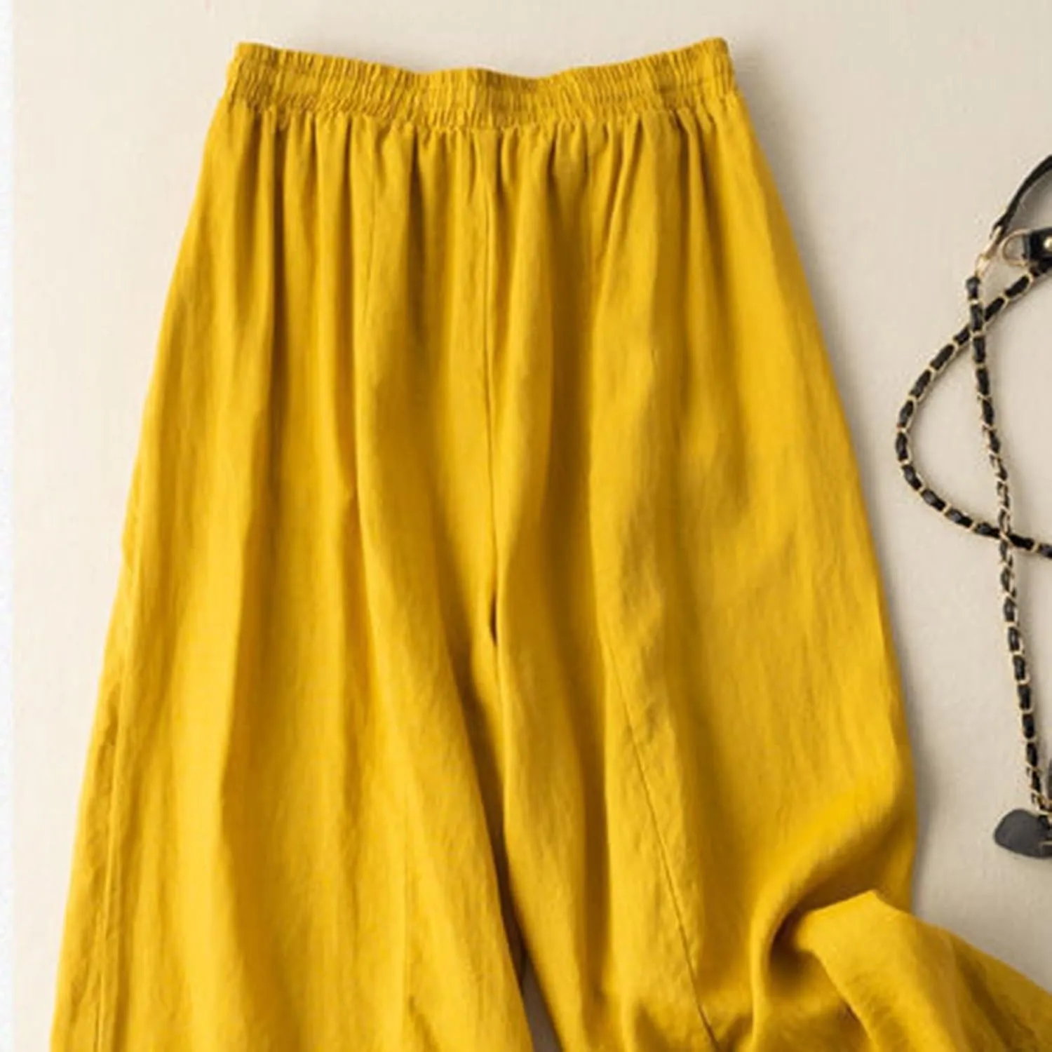 NATHGAM Plus Size Pants for Women Loose Wide Leg Athletic Pants Comfy Linen High Waist Flowy Palazzo Trousers with Pockets