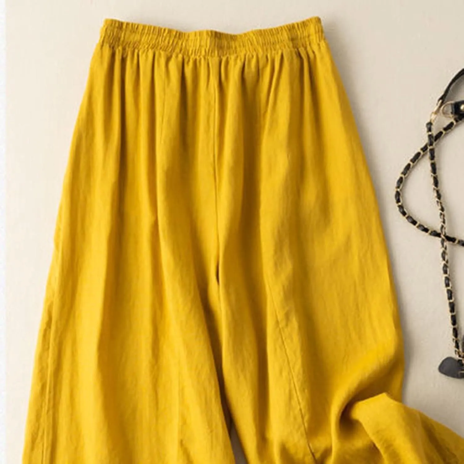 NATHGAM Plus Size Pants for Women Loose Wide Leg Athletic Pants Comfy Linen High Waist Flowy Palazzo Trousers with Pockets