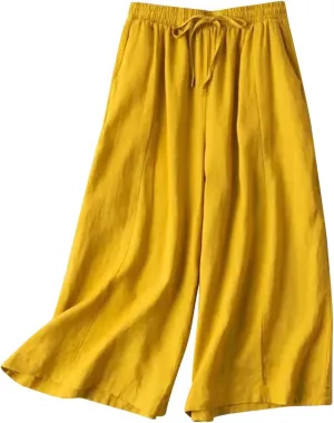 NATHGAM Plus Size Pants for Women Loose Wide Leg Athletic Pants Comfy Linen High Waist Flowy Palazzo Trousers with Pockets