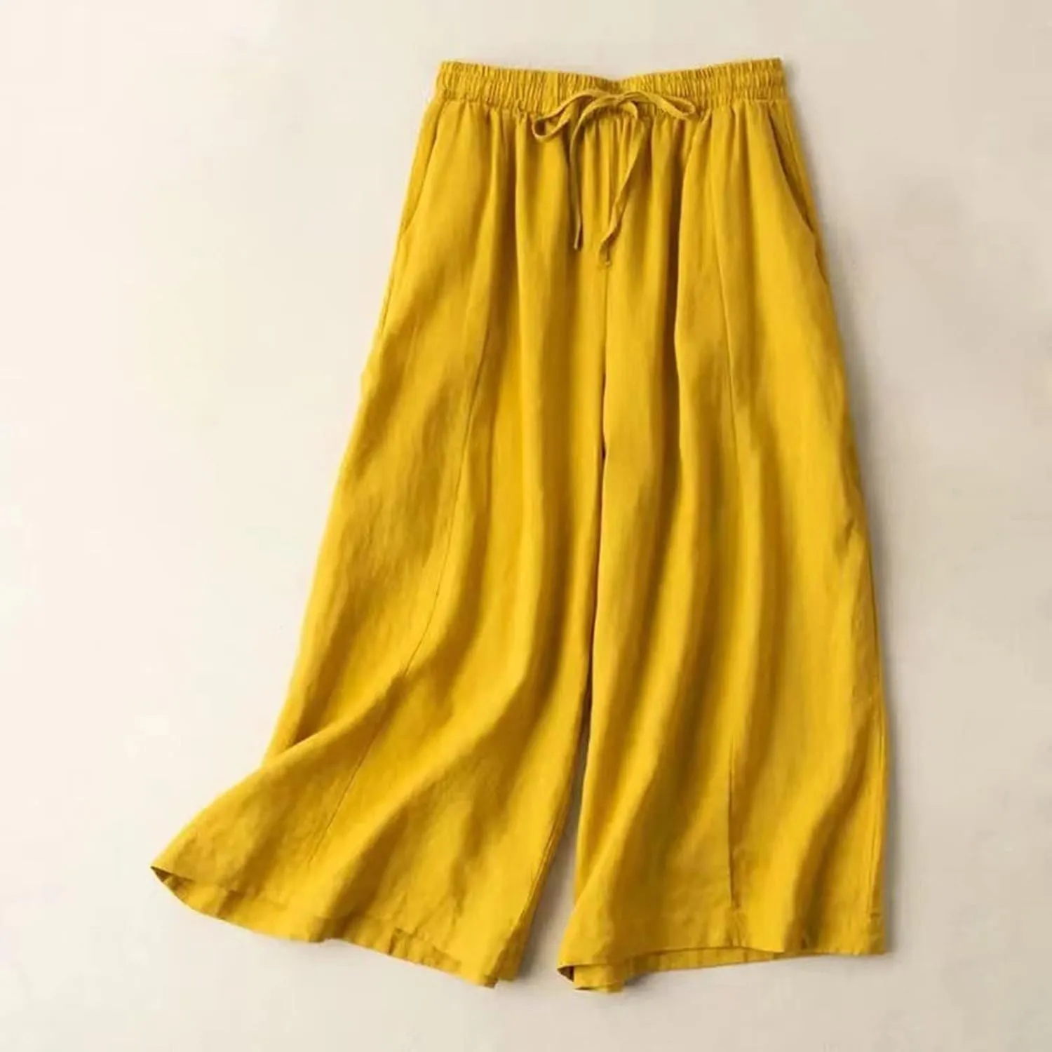 NATHGAM Plus Size Pants for Women Loose Wide Leg Athletic Pants Comfy Linen High Waist Flowy Palazzo Trousers with Pockets
