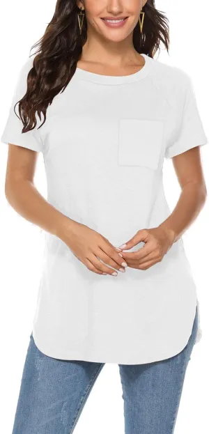 Newchoice Women's Short Sleeve Tunic Tops Casual Round Neck Loose Summer Basic Shirts With Pockets