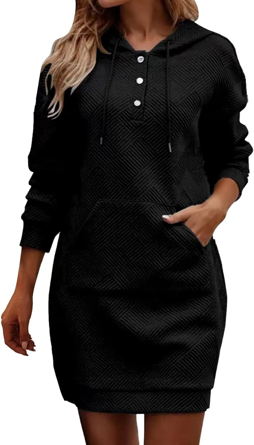 NREALY Trendy Dresses for Women 2024 Hoodie Dress for Women with Pockets Sweatshirt Dresses for Women 2024