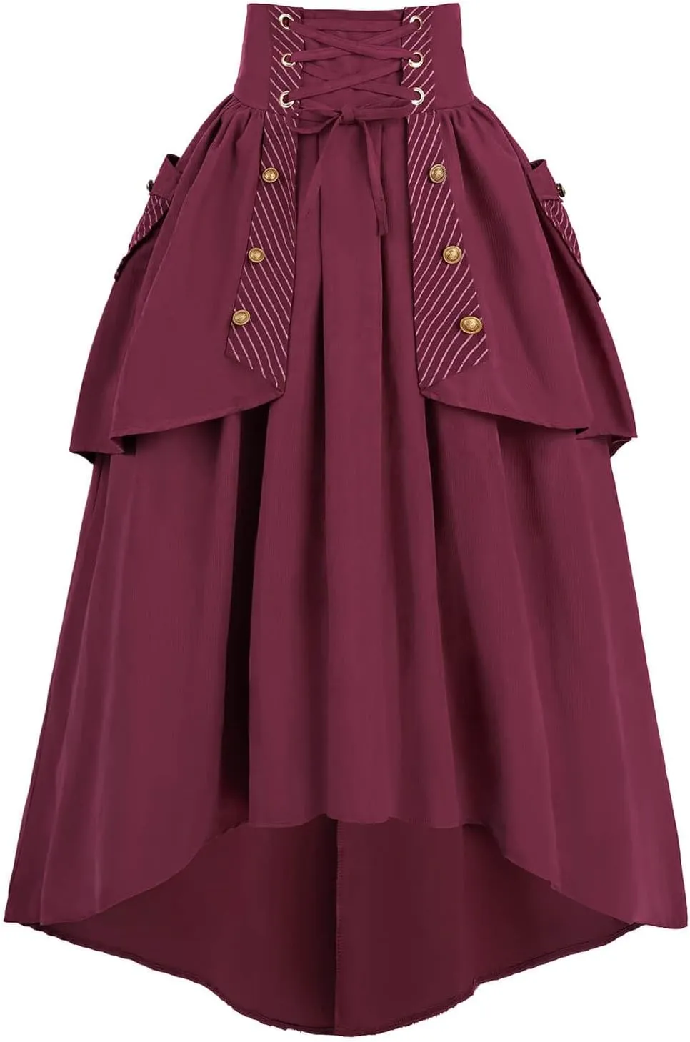 Nuoqi Women Renaissance Skirt High Low Victorian Skirt Long Flowy Maxi Skirt with Pocket