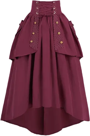 Nuoqi Women Renaissance Skirt High Low Victorian Skirt Long Flowy Maxi Skirt with Pocket