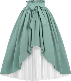 Nuoqi Women Renaissance Skirt Long Victorian Skirt Summer Flowy Maxi Skirt with Pocket Green