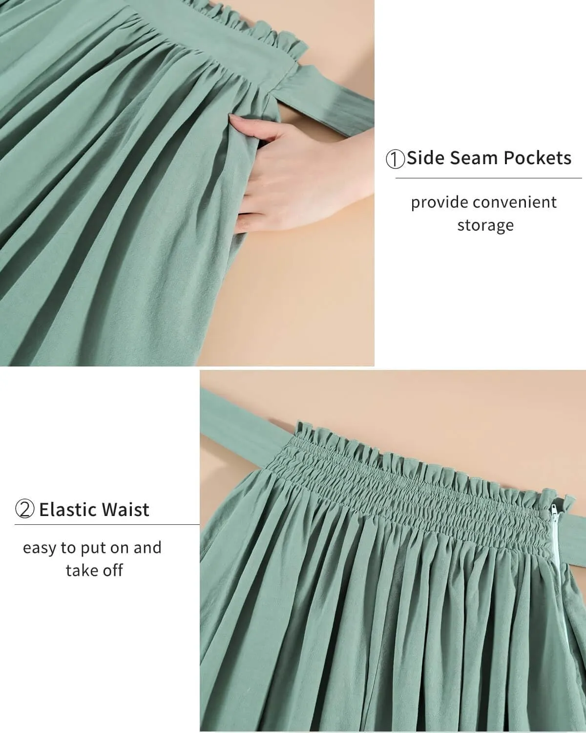 Nuoqi Women Renaissance Skirt Long Victorian Skirt Summer Flowy Maxi Skirt with Pocket Green