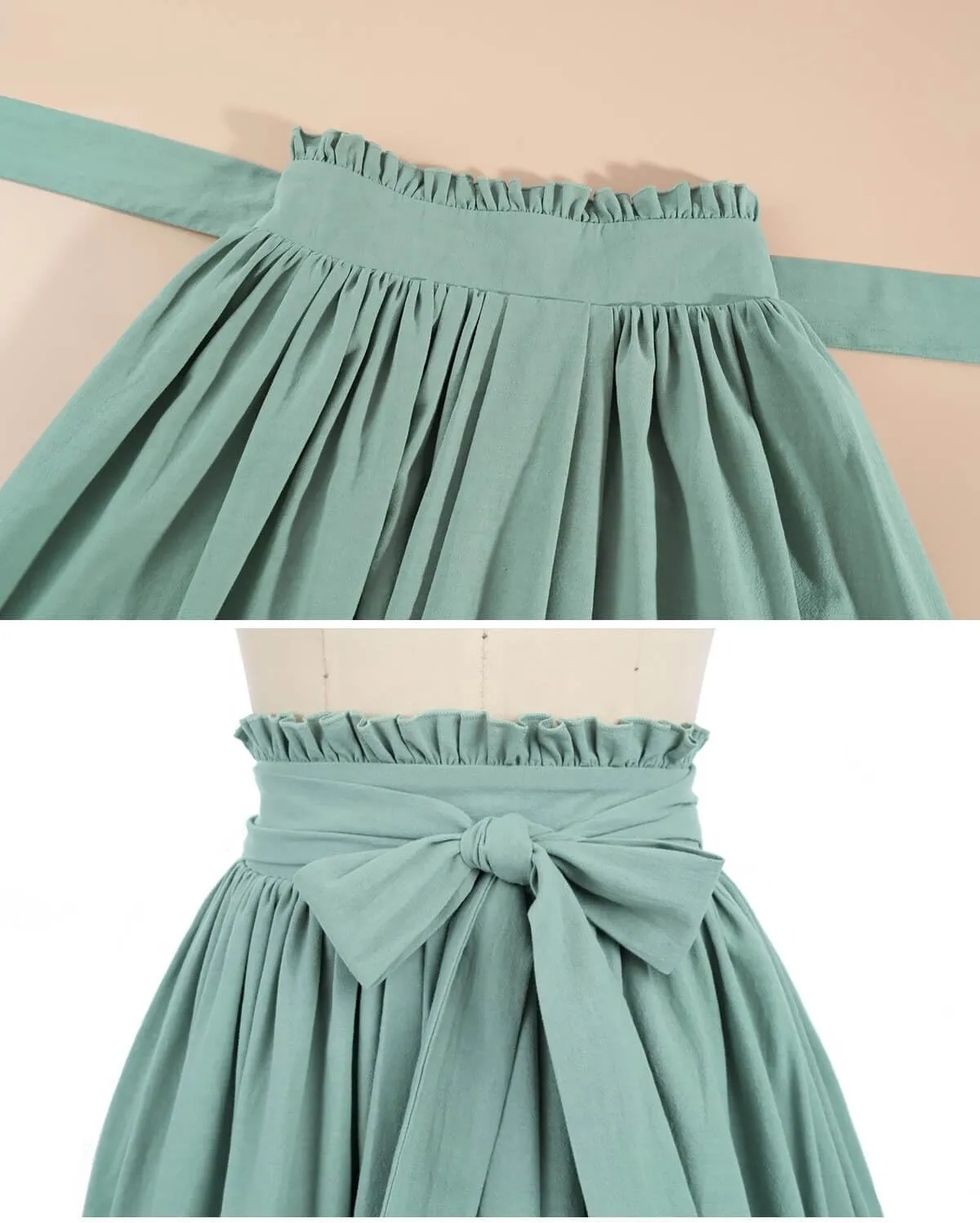 Nuoqi Women Renaissance Skirt Long Victorian Skirt Summer Flowy Maxi Skirt with Pocket Green