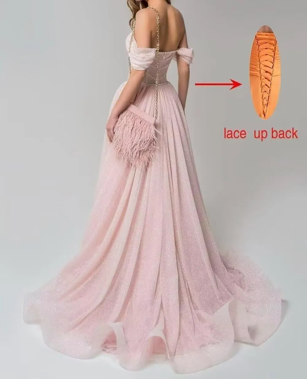 Off The Shoulder Prom Dress 2025 Glitter Tulle Ball Gown A Line Long Formal Evening Dresses