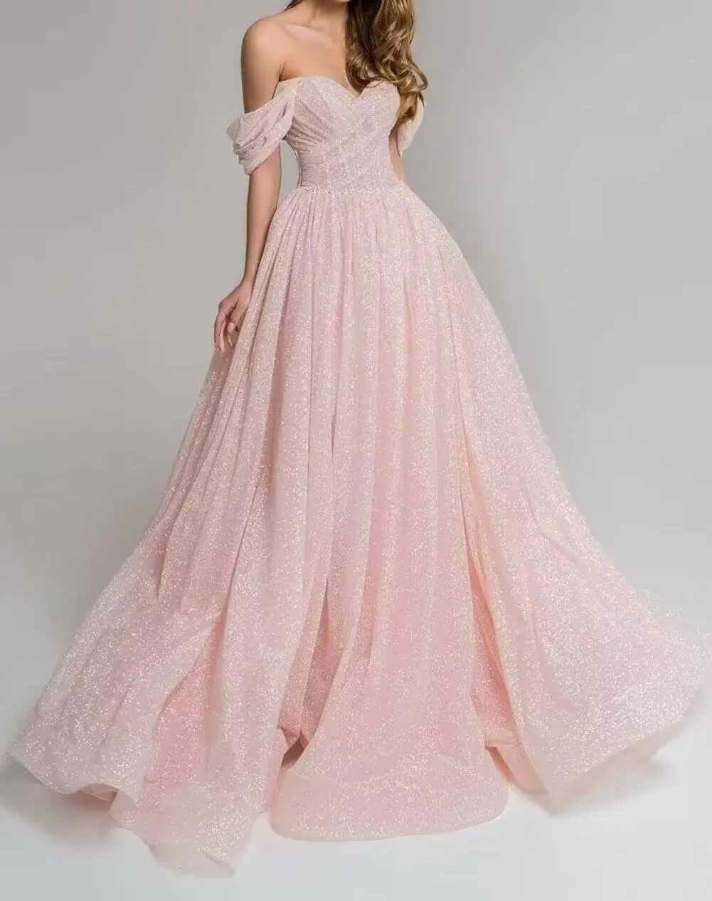 Off The Shoulder Prom Dress 2025 Glitter Tulle Ball Gown A Line Long Formal Evening Dresses
