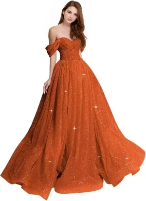 Off The Shoulder Prom Dress 2025 Glitter Tulle Ball Gown A Line Long Formal Evening Dresses
