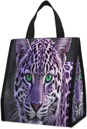 Outdoor Cooler Bags, Purple Leopard Printed Cooler Bag, Insulated Tote Bag, Grocery Tote Bag