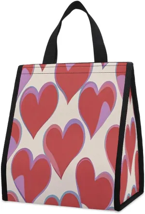 Outdoor Cooler Bags, Red Hearts Printed Cooler Bag, Insulated Tote Bag, Grocery Tote Bag