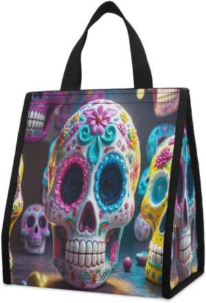 Outdoor Cooler Bags, Sugar Skulls Printed Cooler Bag, Insulated Tote Bag, Grocery Tote Bag