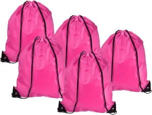 PATIKIL 42x34cm Nylon Drawstring Bag, 10 Pack Storage Bulk Cinch Backpack Sack for Gym Sports Outdoor Traveling, Rose Red